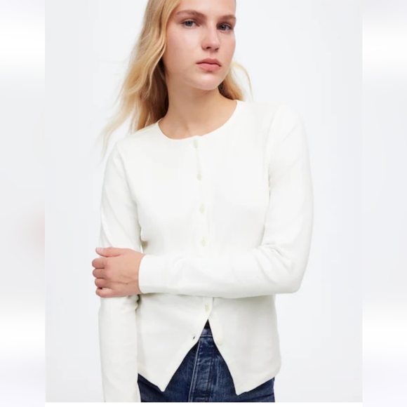 Madewell Ribbed Button-Front Cardigan white XS $55 - Picture 5 of 11
